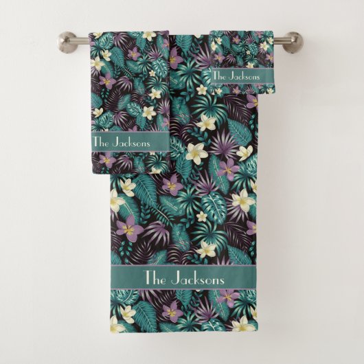 Plumeria Blume Emerald Green Tropical Blätter Badhandtuch Set (Insitu)