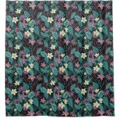 Plumeria Blume Emerald Green Tropical Blätter Duschvorhang (Vorderseite)