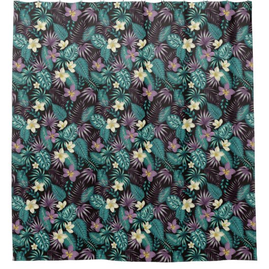 Plumeria Blume Emerald Green Tropical Blätter Duschvorhang (Vorderseite)