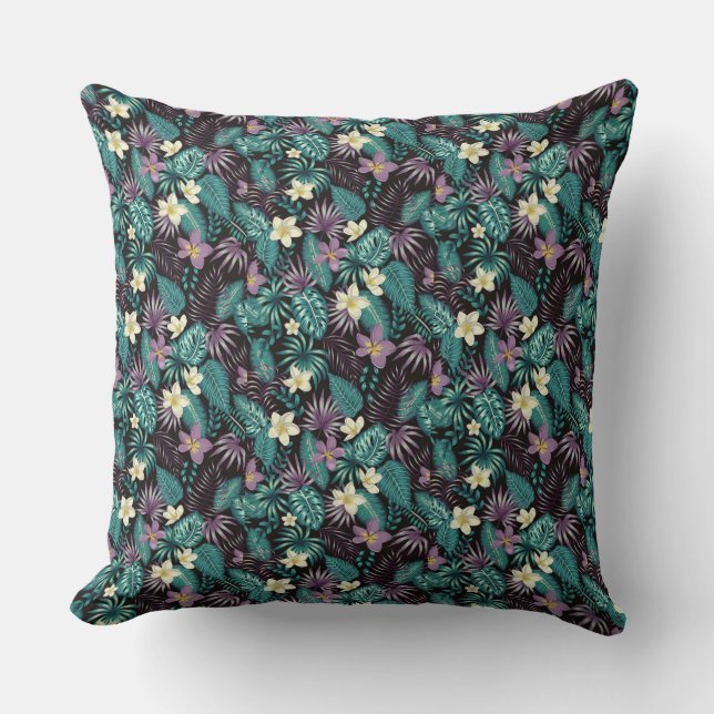 Plumeria Blume Emerald Green Tropical Blätter Kissen (Vorderseite)