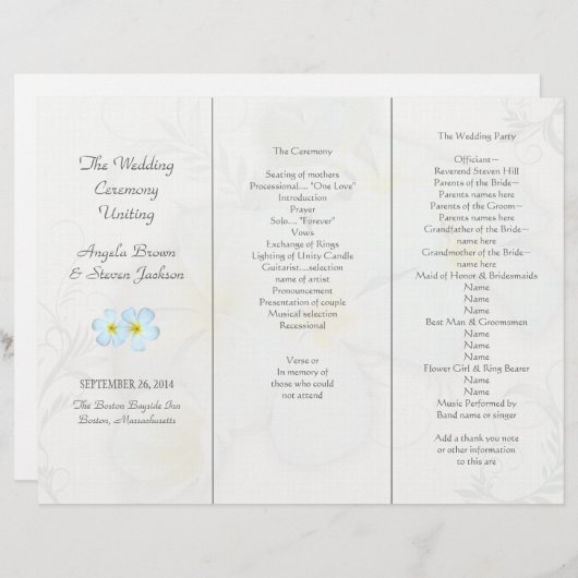 Plumeria Blume Hochzeitsprogramm Vorlagen (Vorne/Hinten)