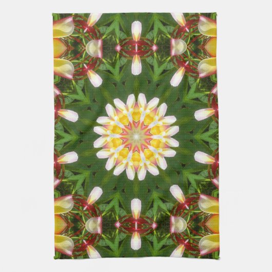Plumeria Blume Mandala mit tropischer Symmetrie Geschirrtuch (Vertikal)