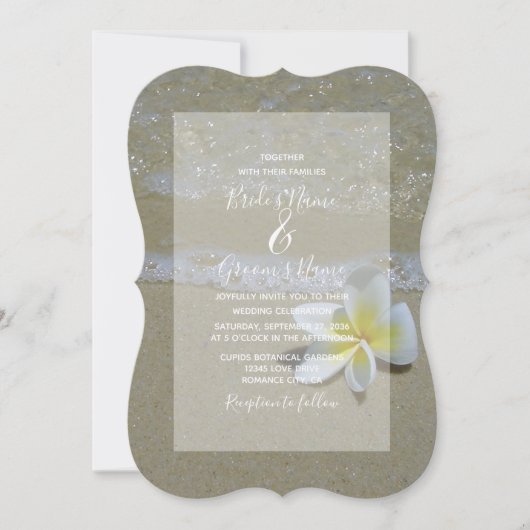 Plumeria Frangipani auf der Sand Hochzeit Einladun Einladung (Vorderseite)
