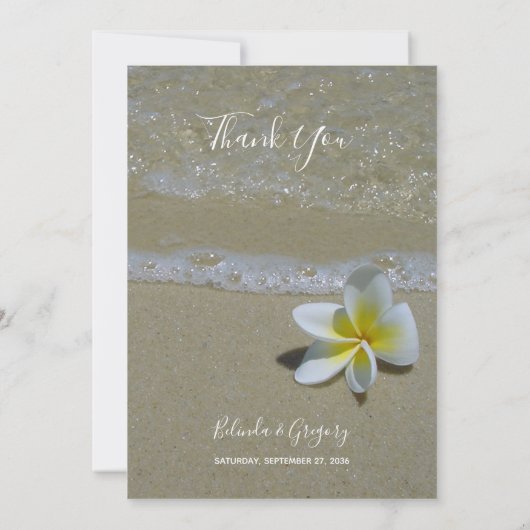 Plumeria Frangipani auf Sand Wedding Danke Karte (Rückseite)