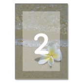 Plumeria Frangipani auf Sand Wedding Tischnummer (Rückseite)