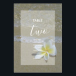 Plumeria Frangipani on Sand Wedding Guest Names Tischnummer<br><div class="desc">Dieses Stranddesign besticht durch eine gelbe und weiße Frangipani/Plumeria-Blume auf dem Sand. Gelbe und weiße Blume mit Strandhintergrund, elegant gerahmt mit einem schlichten, undurchsichtigen Hintergrund. Diese beliebte tropische hawaiianische Blume eignet sich ideal für eine Strandhochzeit. Elegantes Hochzeitsdesign am Strand mit modernen Tischnummern. Auch die passenden Hochzeitseinladungen und andere Schreibwaren sind...</div>