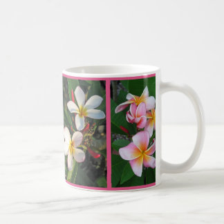 Plumeria-hawaiische Blumen in der Collage auf Kaffeetasse