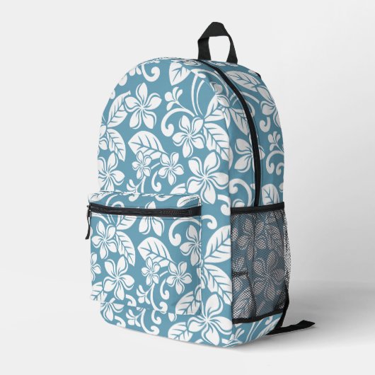 PLUMERIA-MUSTER IN SLATE BLAUE BEDRUCKTER RUCKSACK (Rückseitige Ecke Rechts)