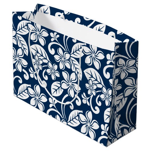 PLUMERIA (NAVY BLUE) GROßE GESCHENKTÜTE (Rückseite Schrägansicht)