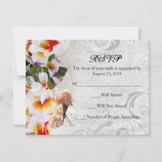 Plumeria Orchid Lei auf der Hochzeit von Sand UAWG RSVP Karte (Vorderseite)