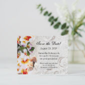 Plumeria Orchid Lei Sand Beach Save the Date Karte (Stehend Vorderseite)