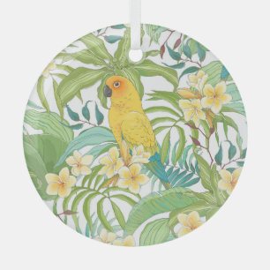 Plumeria, Papagei, Vintages Muster. Ornament Aus Glas