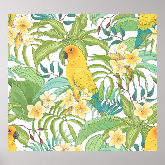 Plumeria, Papagei, Vintages Muster. Poster (Vorne)