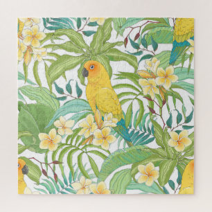 Plumeria, Papagei, Vintages Muster. Puzzle