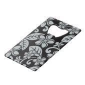 PLUMERIA (SCHWARZ/GRAU) KREDITKARTENFLASCHE OP GELDBEUTEL FLASCHENÖFFNER (Vorderseite Schrägansicht)