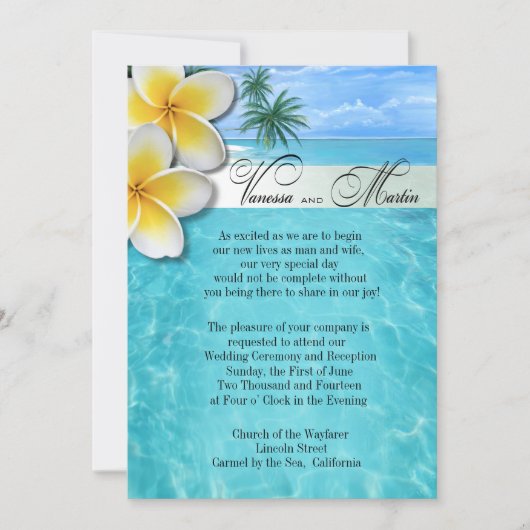 Plumeria Starfish Beach Hawaiian Wedding Einladung (Vorderseite)