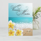 Plumeria Starfish Beach Tropical Wedding Einladung (Stehend Vorderseite)