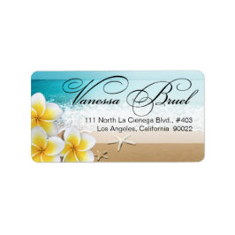 Plumeria Starfish Beach Tropical Wedding Hawaii Adressaufkleber