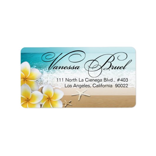 Plumeria Starfish Beach Tropical Wedding Hawaii Adressaufkleber (Vorne)