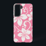 Plumeria Swirl Rose Rosa Samsung Galaxy Hülle<br><div class="desc">Tropisch-hawaiianischer Blumendruck mit Blume und Wirbel in weißer Plumeria auf rosa Hintergrund.</div>