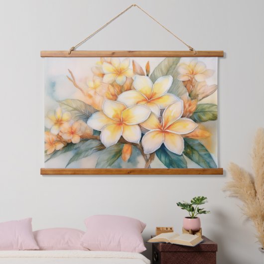 Plumeria und Muschel Ginger Wandteppich Mit Holzrahmen (Schlafzimmer)