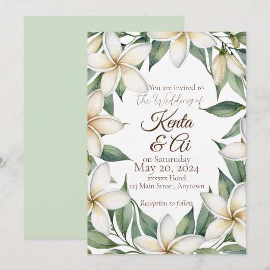 Plumeria Wedding Einladung (Vorne/Hinten)