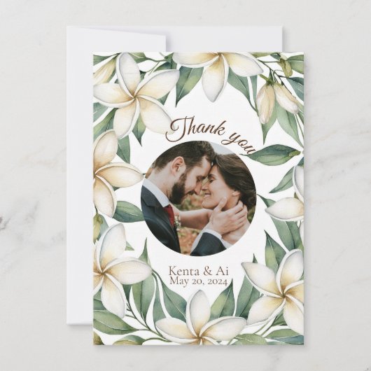 Plumeria Wedding Flat Danke Karte (Vorderseite)