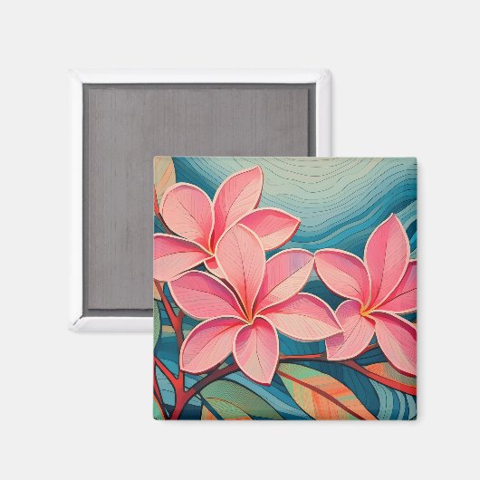 Plumerias in rosa magnet (Vorderseite/Rückseite)