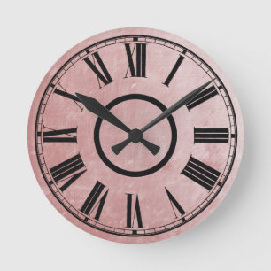 Plummy Rose Clock geerbt Wirkung römische Zahlen Runde Wanduhr