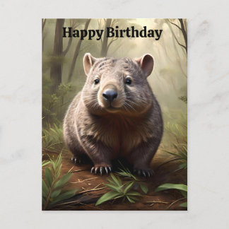 Plump Brown Australian Wombat, Birthday Postcard Postkarte
