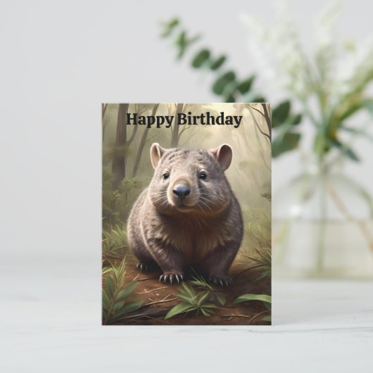 Plump Brown Australian Wombat, Birthday Postcard Postkarte (Stehend Vorderseite)