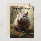Plump Brown Australian Wombat, Birthday Postcard Postkarte (Vorne/Hinten)