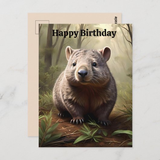 Plump Brown Australian Wombat, Birthday Postcard Postkarte (Vorne/Hinten)