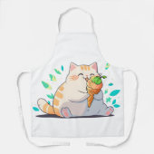 Plump Cat Enjoying Ice Cream – Whimsical Summer Ap Schürze (Vorderseite)