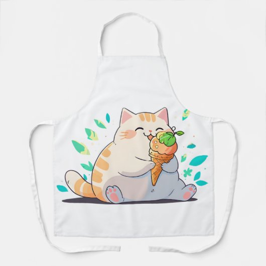 Plump Cat Enjoying Ice Cream – Whimsical Summer Ap Schürze (Vorderseite)