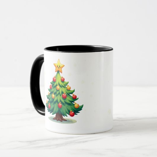 Plump Kawaii Christmas Tree Sparkling Ornaments Tasse (Vorderseite Links)