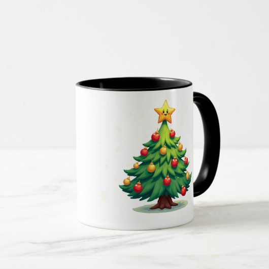 Plump Kawaii Christmas Tree Sparkling Ornaments Tasse (VorderseiteRechts)