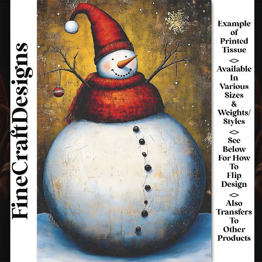 Plump Round Happy Jolly Snowman BA7 Decoupage Seidenpapier