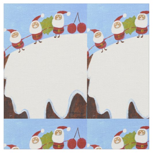 Plumpudding und Weihnachtsmänner  Stoff (Nahaufnahme)
