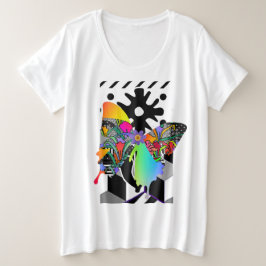Plus Größe Frauen Schmetterling Blumengestelle Gra Große Größe T-Shirt