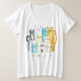 Plus Größe MEOW Cat Shirt - Farbiges & lustiges T-