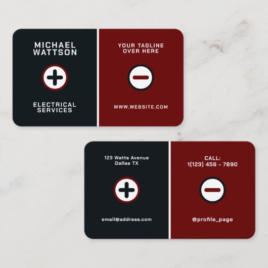 Plus minus Akkubetrieb Visitenkarte (Vorne/Hinten)