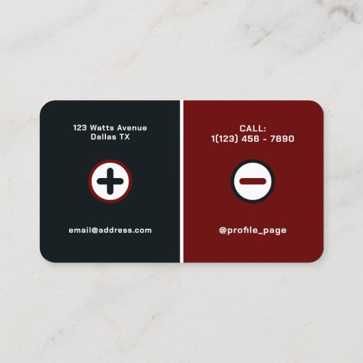 Plus minus Akkubetrieb Visitenkarte (Rückseite)