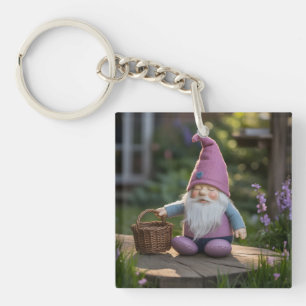 Plüsch-Gnom-Figur mit geflochtenem Korb im Sommer Schlüsselanhänger