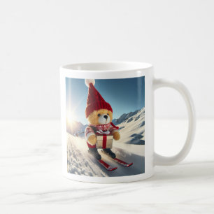 Plüschbär auf Skier bringt ein Geschenk Kaffeetasse