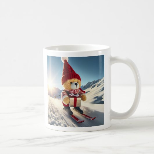 Plüschbär auf Skier bringt ein Geschenk Kaffeetasse (Rechts)