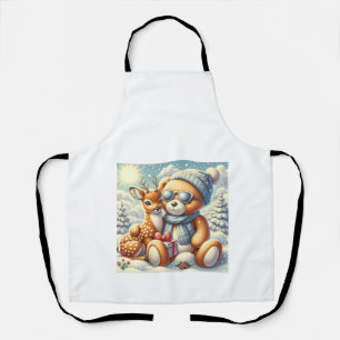 Plüschbär umarmt sein Rehkitz  Schürze