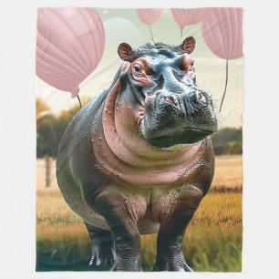 Plüschkugel mit Whimsikem Hippo und rosa Kissen Fleecedecke