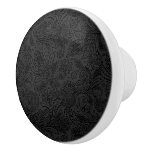Plush Black Floral Vintag Paisley Pattern Keramikknauf (Rechts)