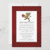 Plush Red and Gold Damask and Lattice Bar Mitzvah Einladung (Vorderseite)